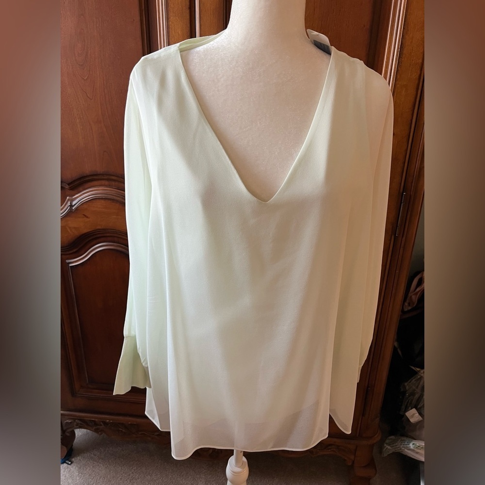 Soft Surroundings Mint V-Neck Blouse, Tank with sheet overlay, NWT, L